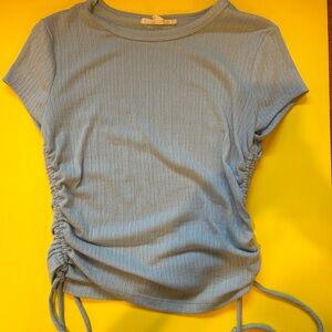 Kingston Grey Women's Juniors' Blue Side-Tie Pointelle T-Shirt Top Size S